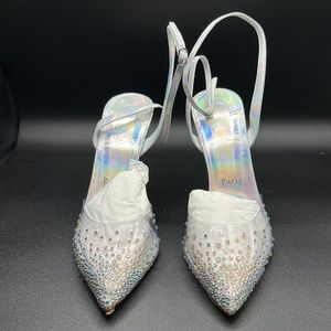 Christian Louboutin SPIKAQUEEN 100 PVC Crystal Strass Sandals Heels size 41